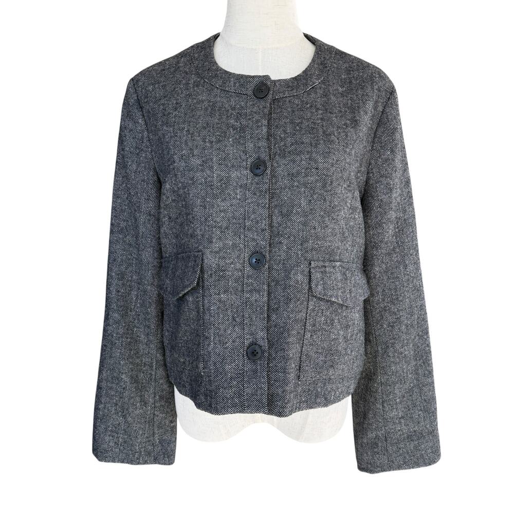 Nordstrom Collarless Herringbone Jacket L Wool Blend Cropped Quiet Luxury